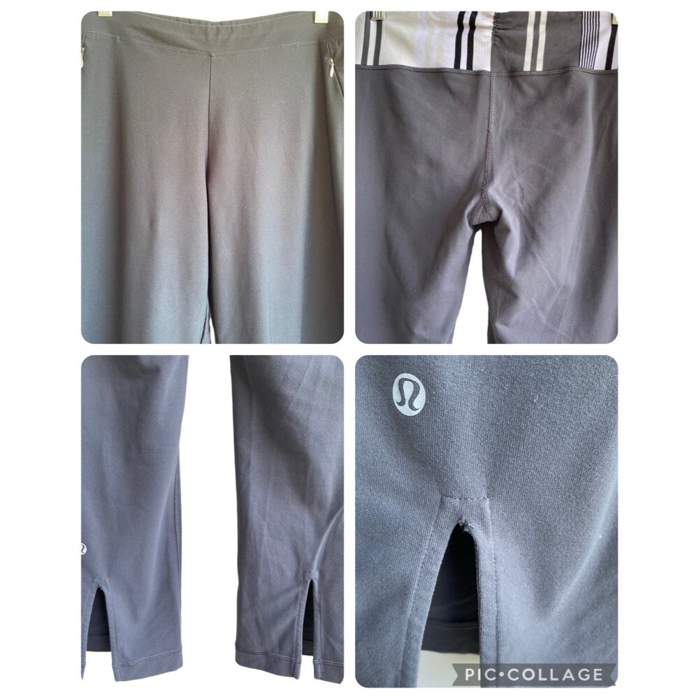 LULULEMON Womens Capri Legging Sz 6 White Grey Striped Waistband Pocket Athletic - Picture 5 of 9